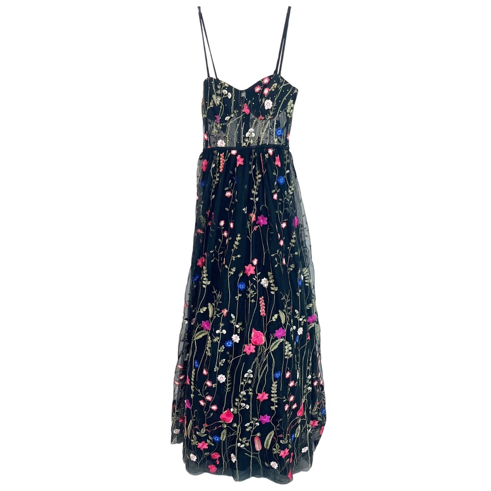 NEW City Studio Floral Embroidered Mesh Maxi Dress Black Pink Corset Bodice 5/6